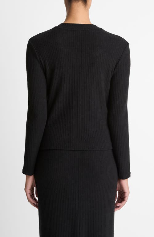Vince Cozy Rib High V-neck Top In Black