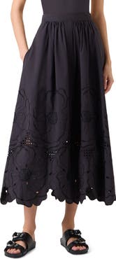 Akris punto Flower Eyelet Cotton Poplin Midi Skirt