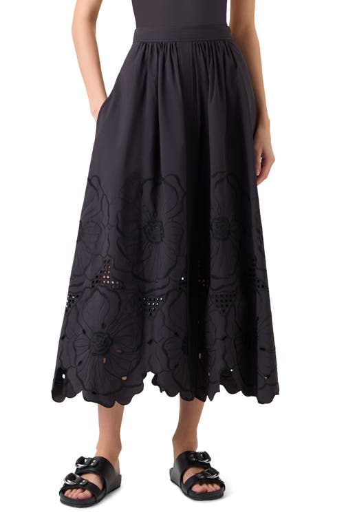 Akris Punto Flower Eyelet Cotton Poplin Midi Skirt In Black
