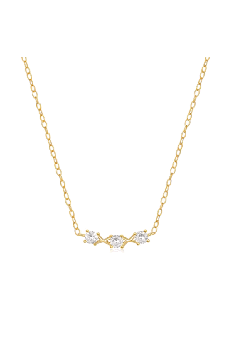 Adora Delicate Necklace with Three Round Cut Cubic Zirconia Stones, Main, color, Gold