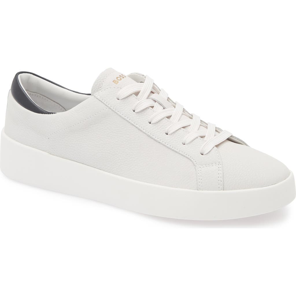 Hugo Boss Boss Belwar Low Top Pebbled Leather Sneaker In White