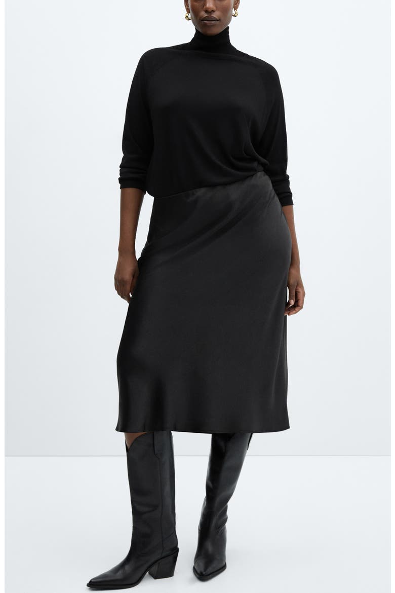 Satin Midi Skirt, Alternate, color, BLACK