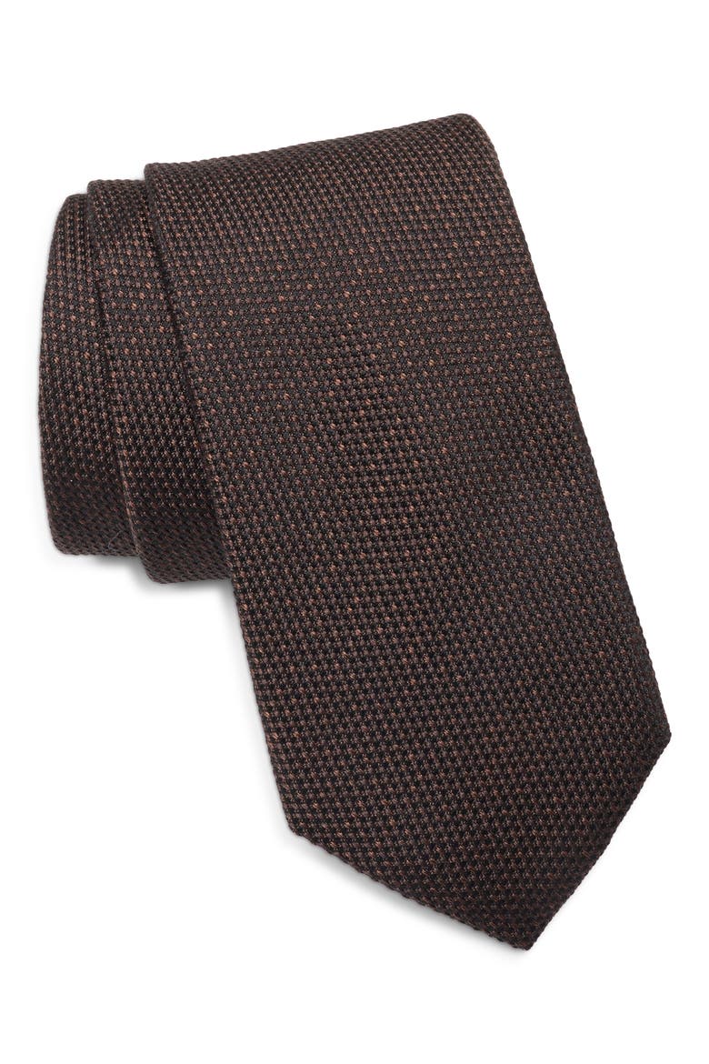 Banyan Solid Silk Jacquard Tie, Main, color, CHOCOLATE