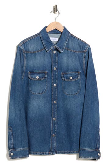 Off-white Arrow Embroidered Skinny Denim Shirt In Blue