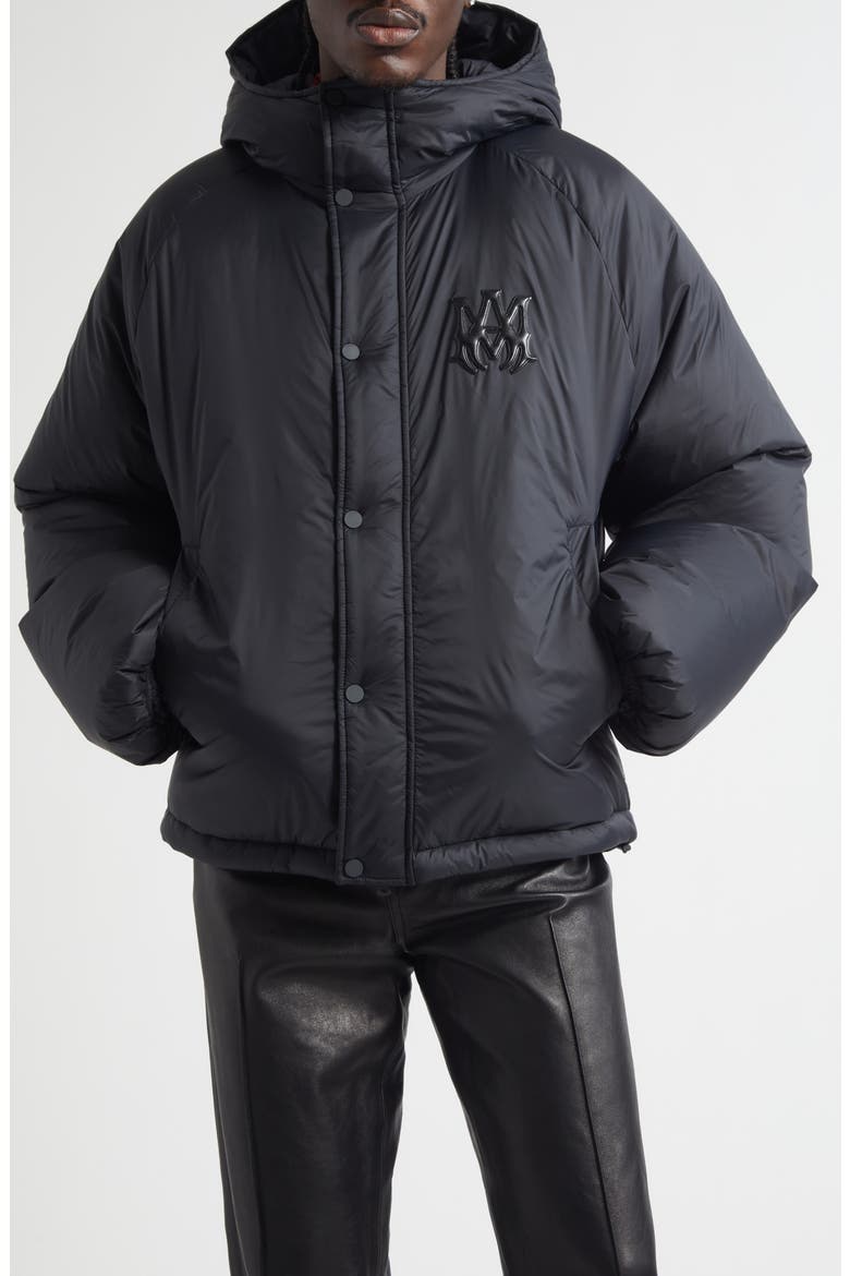 Logo Hooded Puffer Jacket, Main, color, BLACK