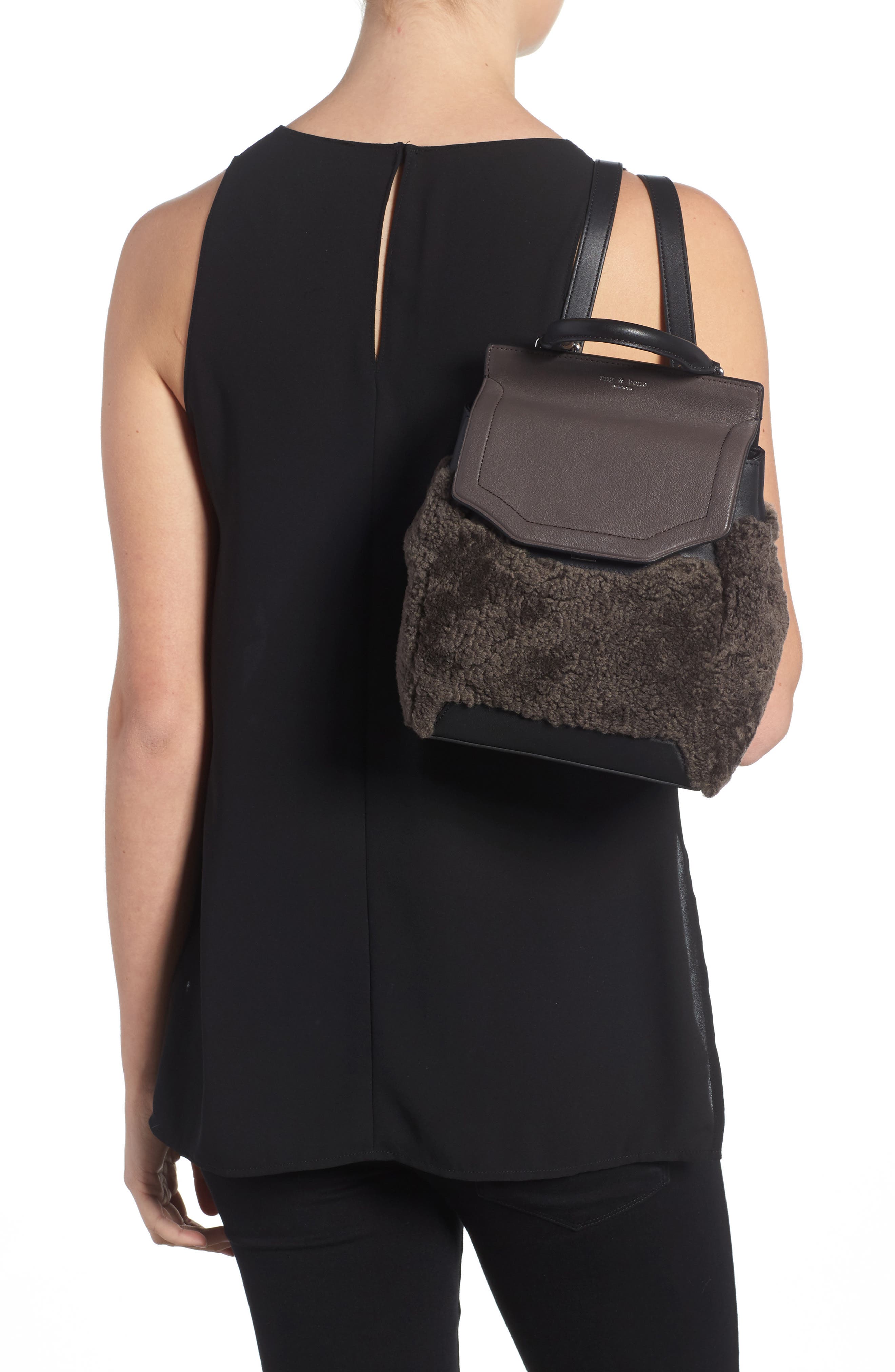 rag & bone Small Pilot Leather & Genuine Shearling Backpack, Alternate, color, 