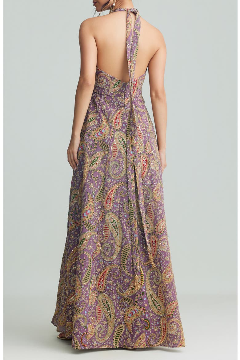 Zena Embellished Halter Gown, Alternate, color, PURPLE