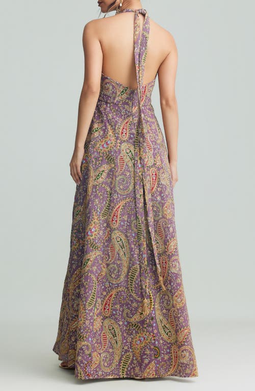 Holichic Zena Embellished Halter Gown In Purple