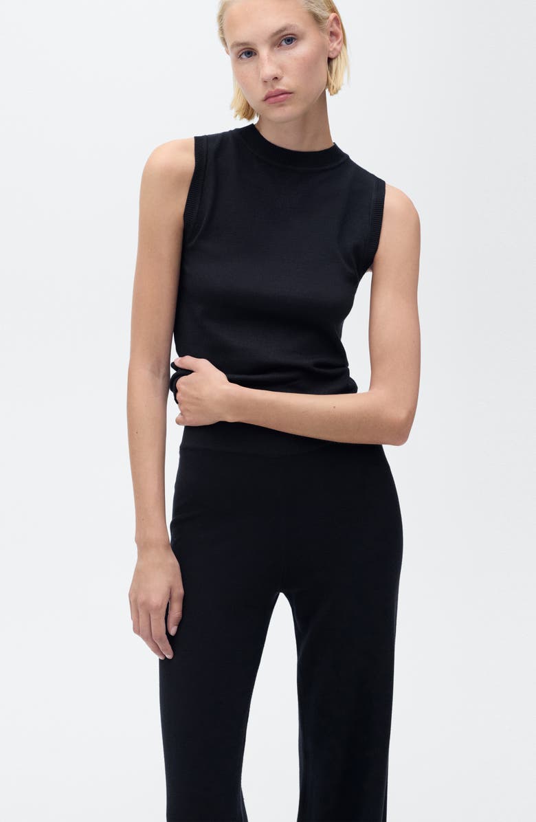 MANGO High Waist Wide Leg Knit Pants, Alternate, color, Dark Navy