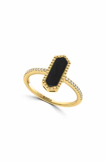 Gold Plated Sterling Silver Onyx & Diamond Ring