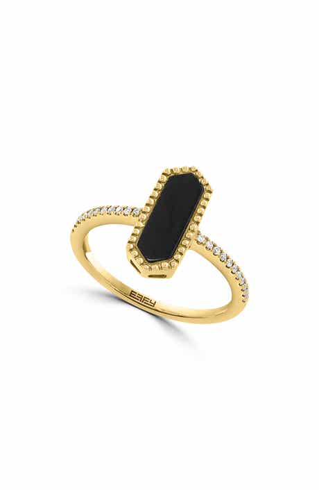 Gold Plated Sterling Silver Onyx & Diamond Ring