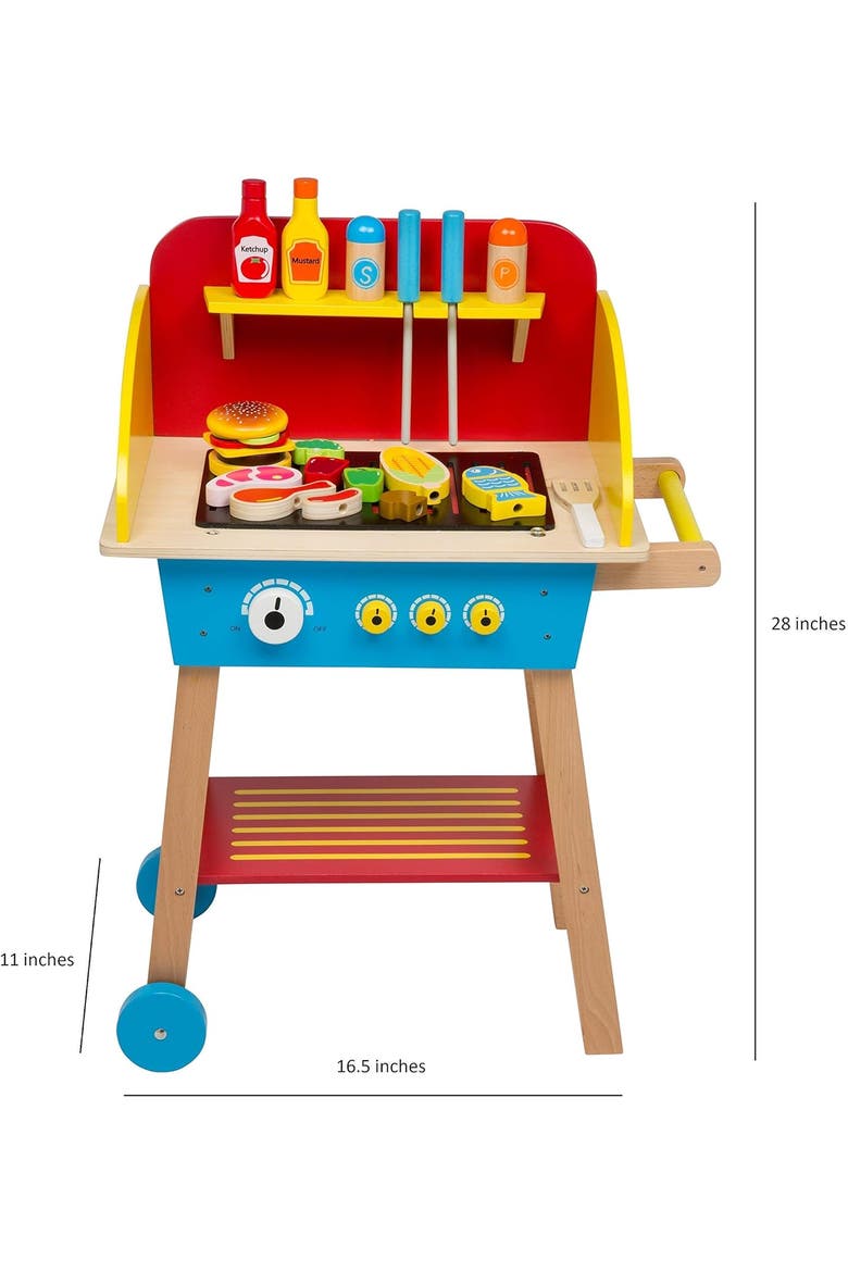 Cook 'N Grill Wood Toy BBQ Set- Pretend Play Wooden Barbeque Food & Grilling Tools for Kids, 30+ Pieces, Alternate, color, Red