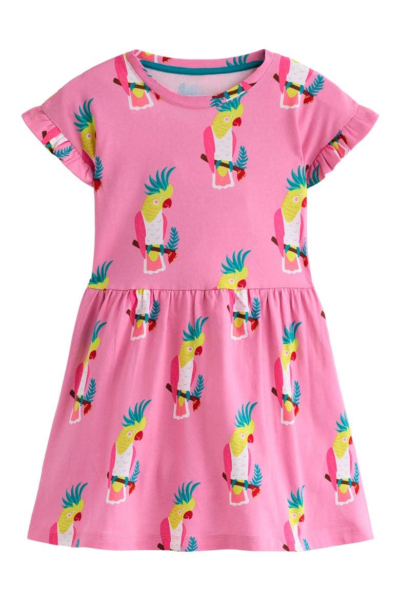 Kids' Printed Cotton Jersey T-Shirt Dress, Main, color, FLAMINGO PINK TROPICAL BIRD