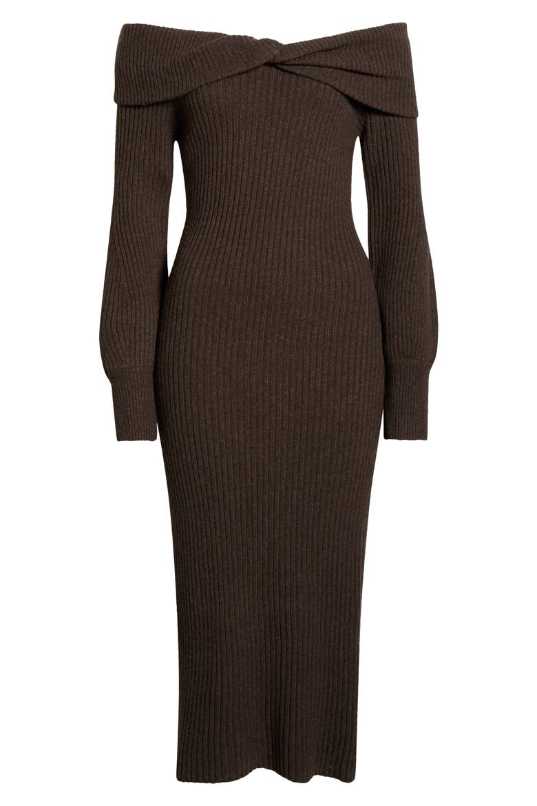 Tilde Long Sleeve Rib Sweater Dress, Alternate, color, WALNUT