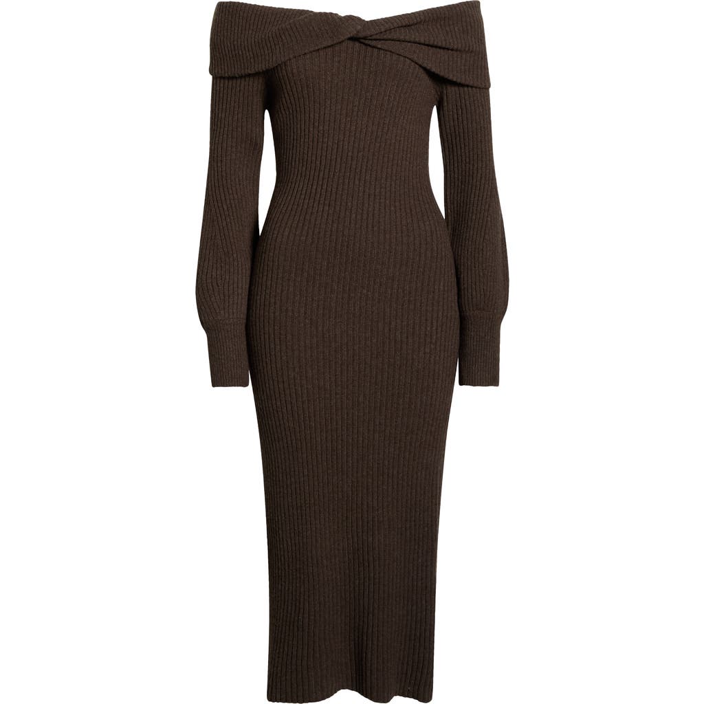 Astr The Label Tilde Long Sleeve Rib Sweater Dress In Brown
