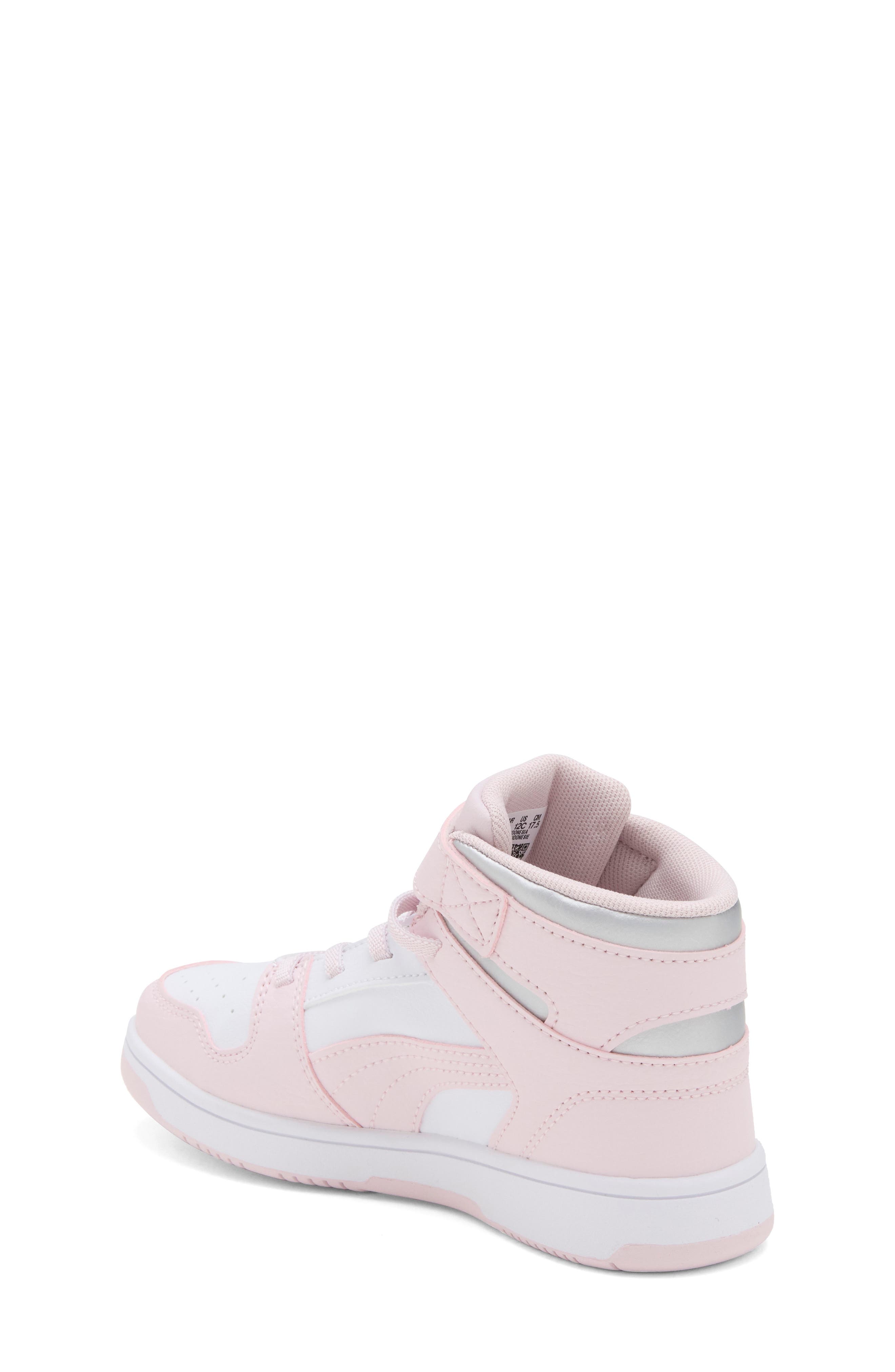 Kids' Rebound Layup Rhinestone High Top Sneaker, Alternate, color, PUMA WHITE/ PINK/ SILVER