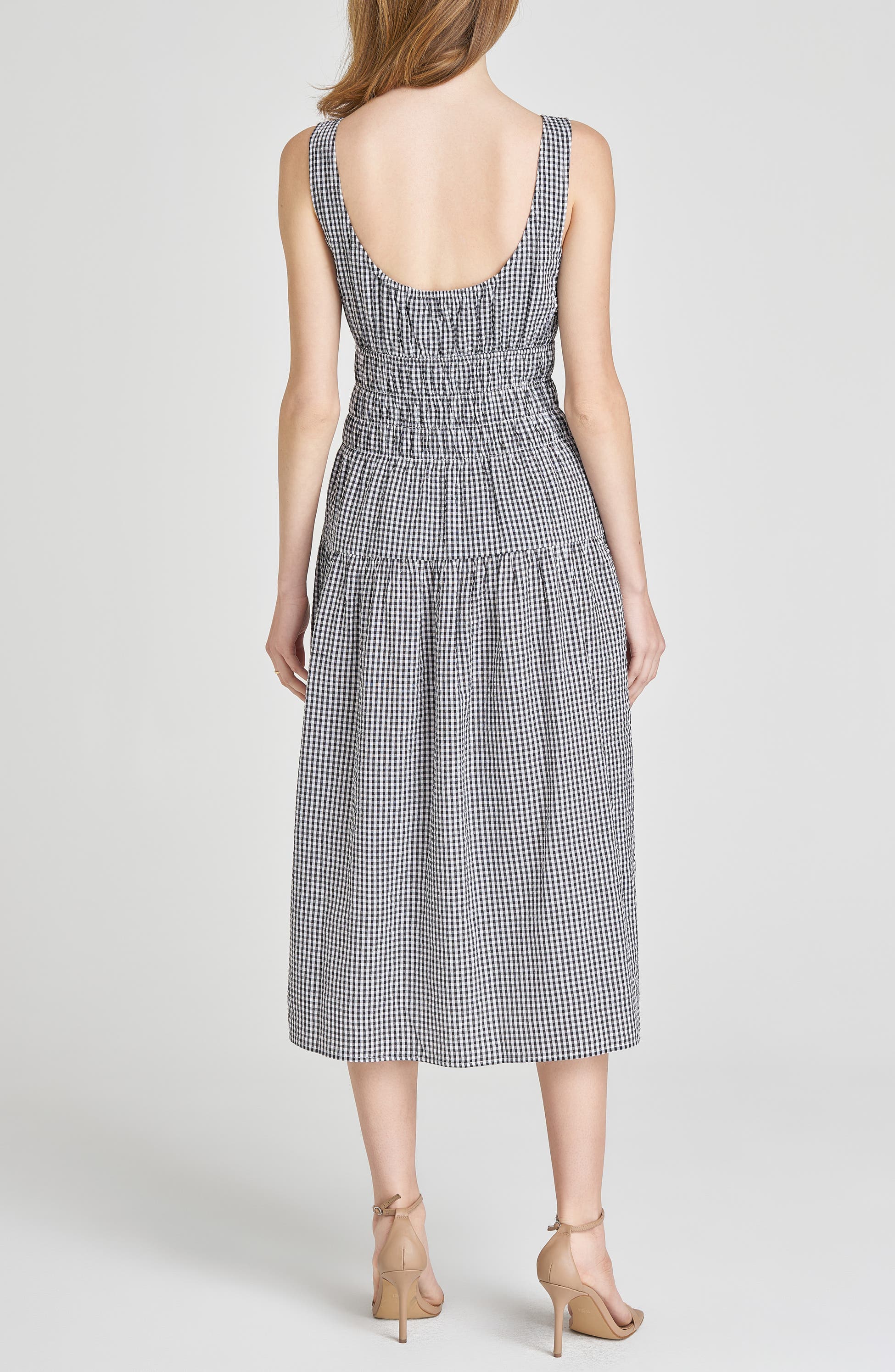 x Styled by COCO! Nina Smock Waist Seersucker Midi Dress