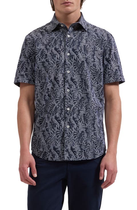 Miles OoohCotton® Palm Leaf Print Short Sleeve Button-Up Shirt
