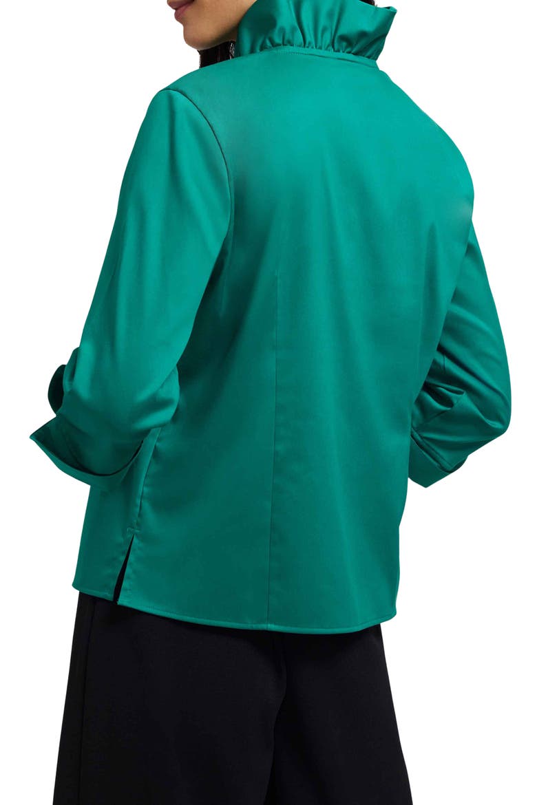 Edith Ruffle Button-Up Shirt, Alternate, color, EMERALD