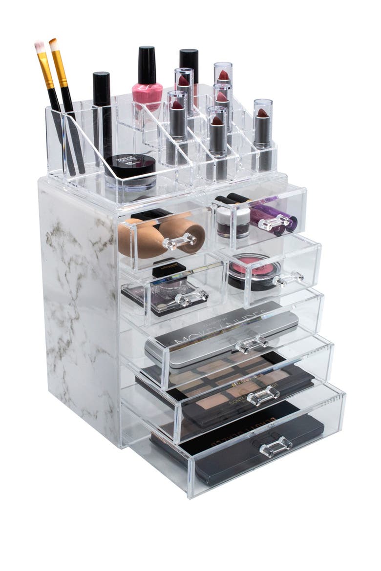 Cosmetic & Makeup Storage Case - Gray Marble, Alternate, color, GREY MARBLE