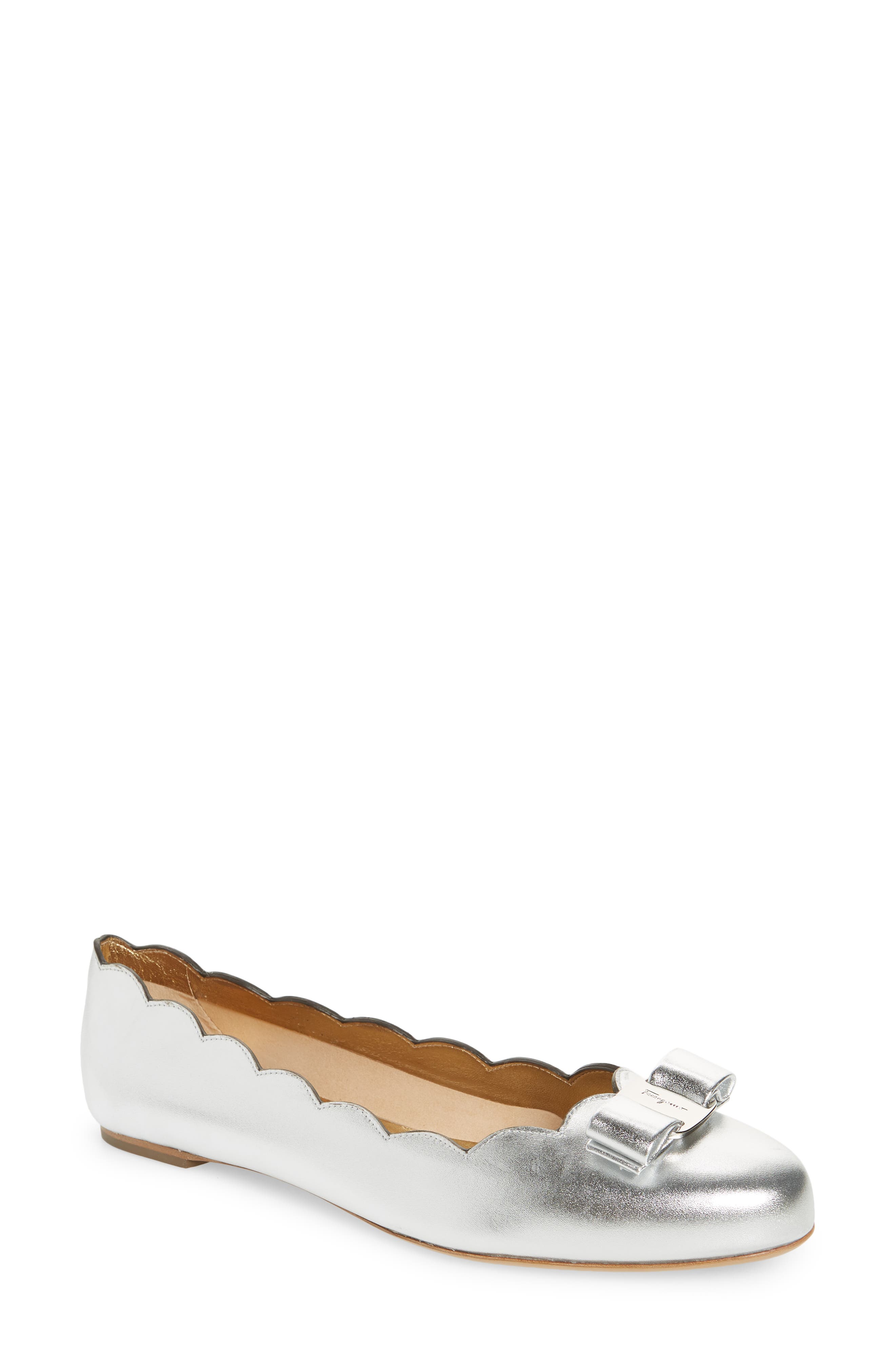 Salvatore Ferragamo Varina Shell Flat, Main, color, ARGENTO