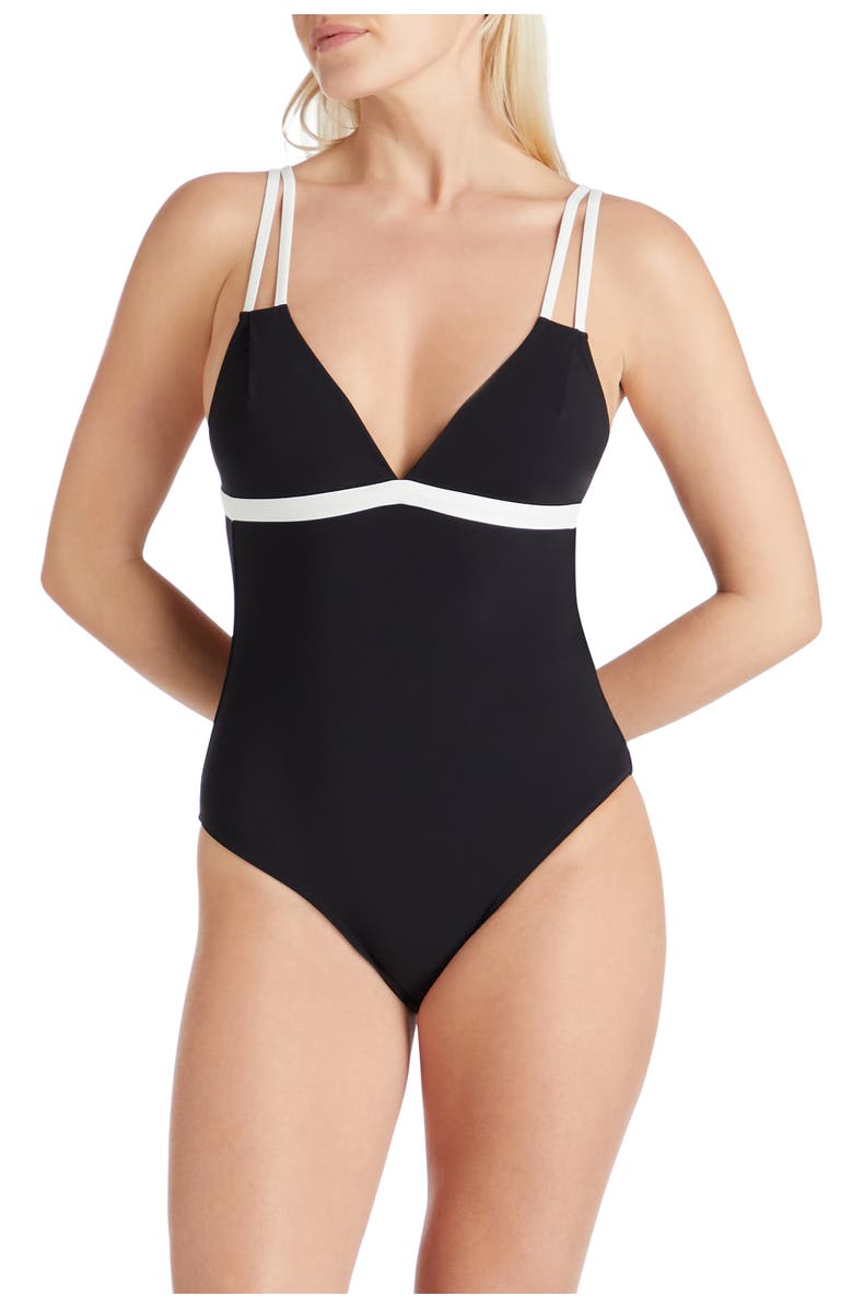 VALIMARE Aruba Double Strap One-piece Swimsuit, Main, color, Black