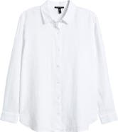 Eileen Fisher Classic Collar Organic Linen Long Button-Up Shirt