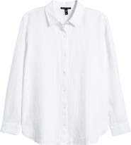 Eileen Fisher Classic Collar Organic Linen Long Button-Up Shirt