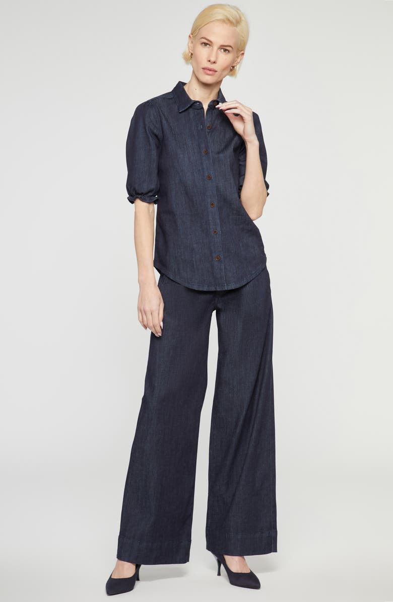 NYDJ Puff Sleeve Denim Blouse, Alternate, color,