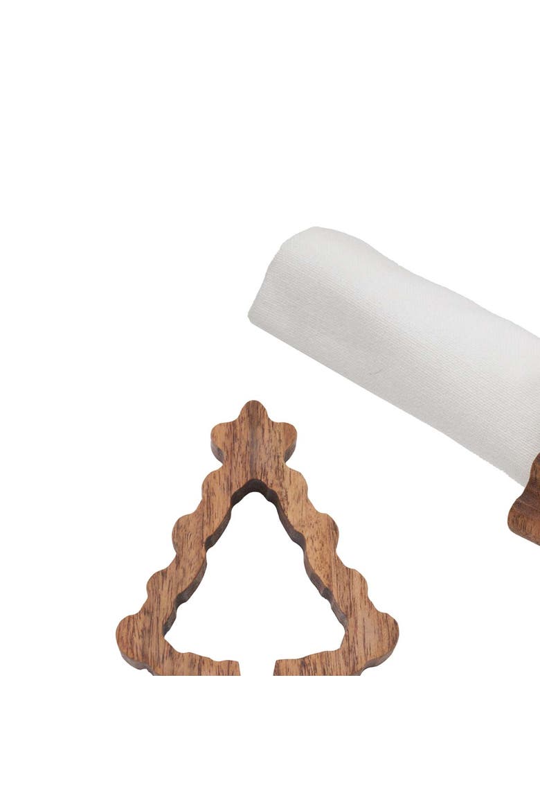 Christmas Tree Set of 4 Acacia Wood Standard Cloth Napkin Rings, Alternate, color, Brown