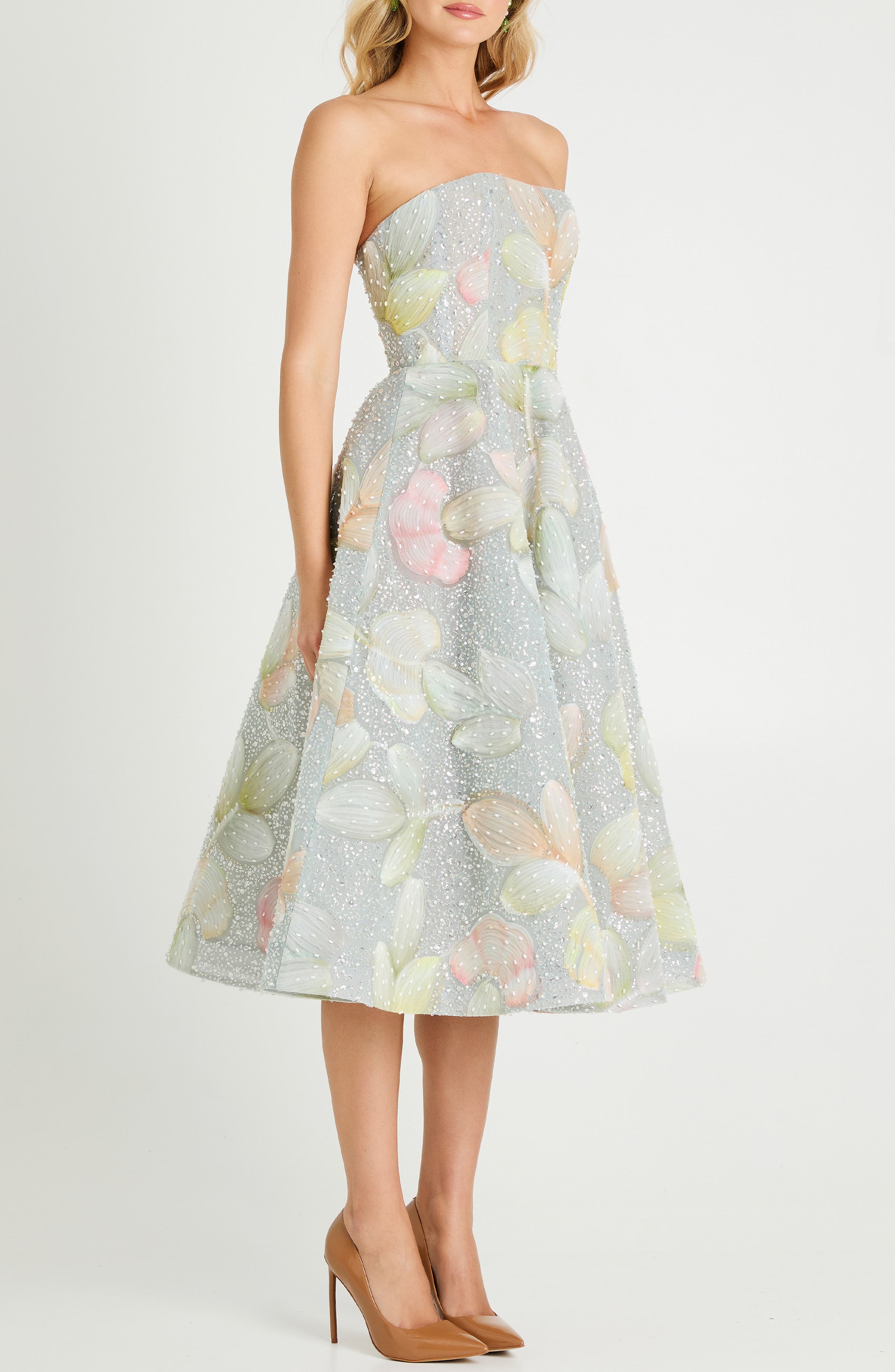helsi vivi strapless beaded fit & flare midi dress Cocktail (Women) showcasing strapless silhouette and x-sibling-handle:violette-bubble-hem-mini-dress-cobalt Kate Middleton wears DVF Color:vintage blue
