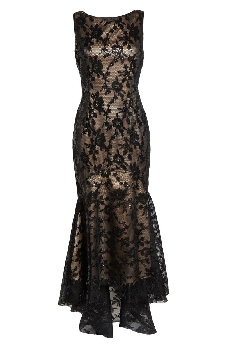 Eliza J Sequin & Lace High/Low Trumpet Gown, Alternate, color, 
