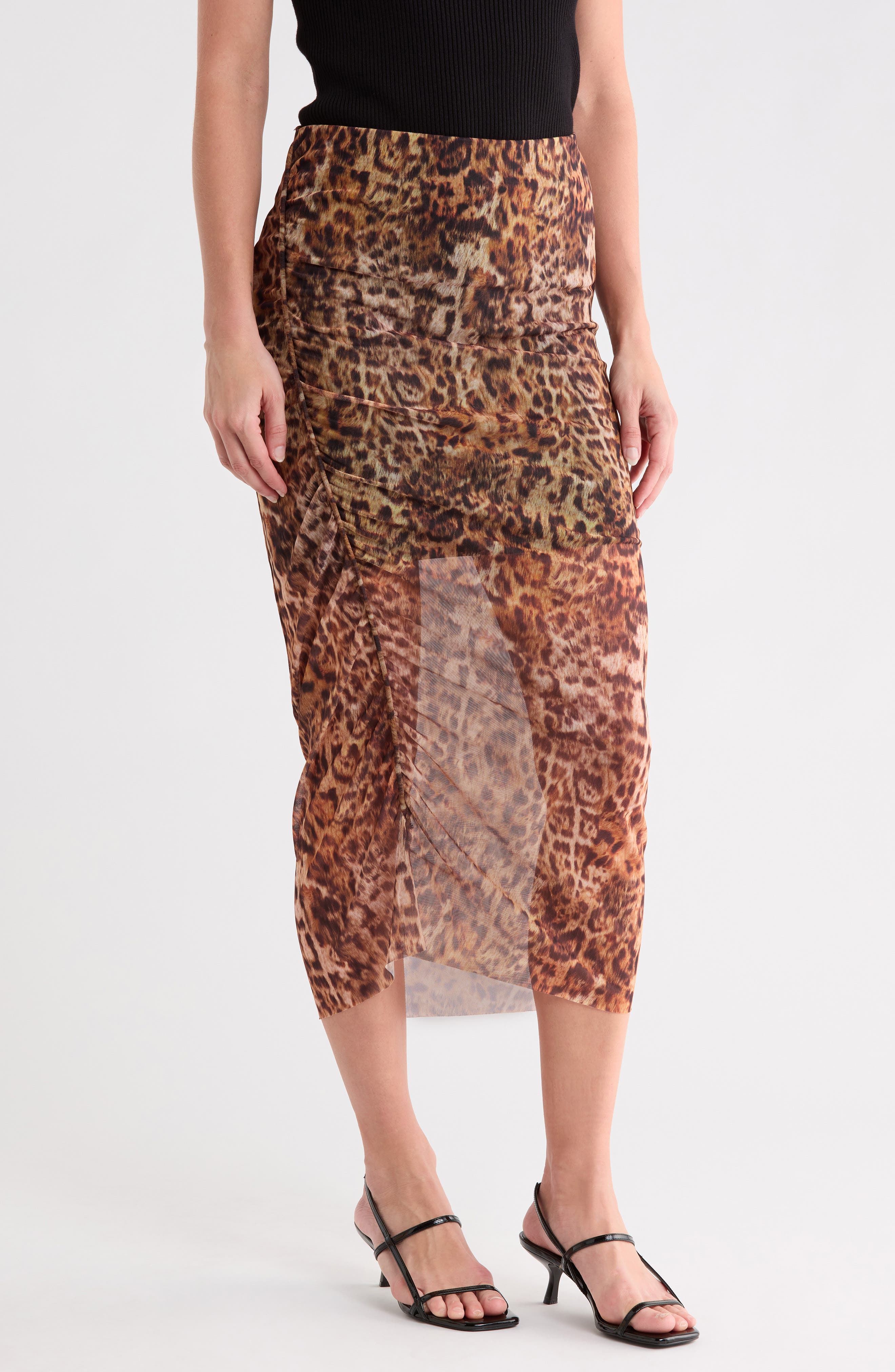 Nora Ruched Mesh Midi Skirt