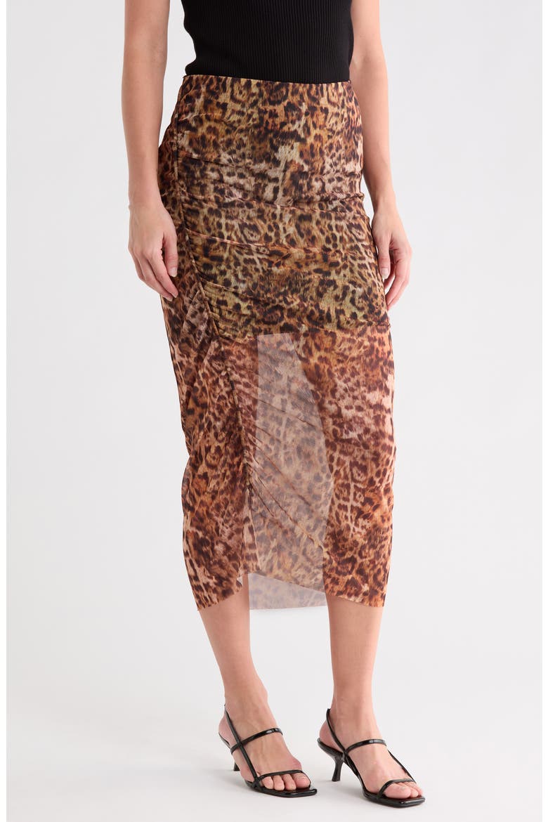 Nora Ruched Mesh Midi Skirt, Main, color, EVIA GOLDEN BROWN