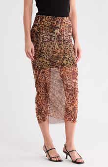 Nora Ruched Mesh Midi Skirt