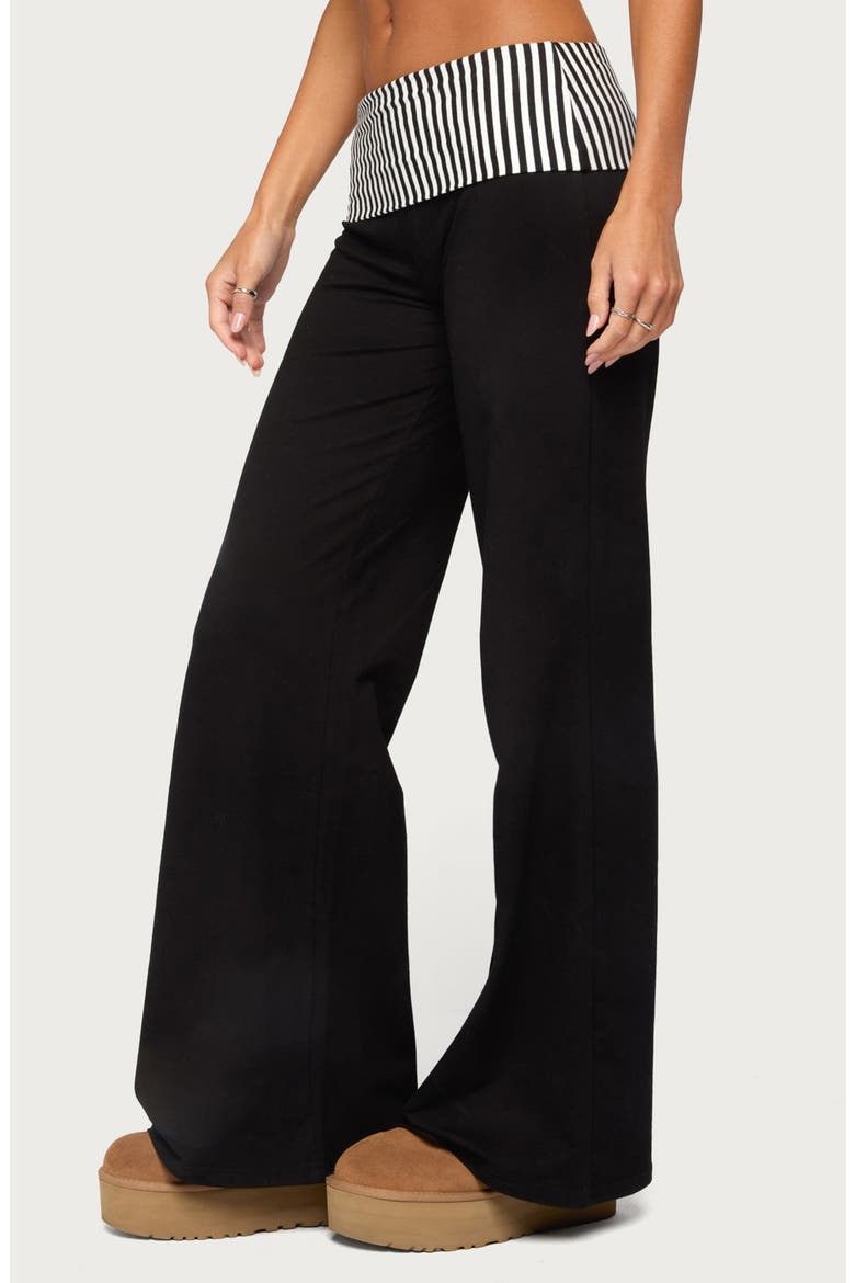 Meshey Striped Foldover Pants, Alternate, color, BLACK