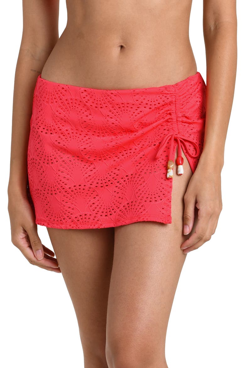 Shellbound Eyelet Swim Skirt, Main, color, GUAVA