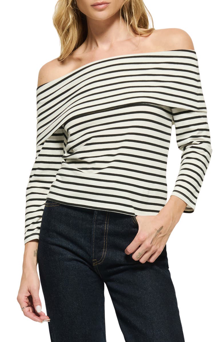 Nation LTD Alexi Stripe Off the Shoulder Top, Main, color, Cross Walk Stripe