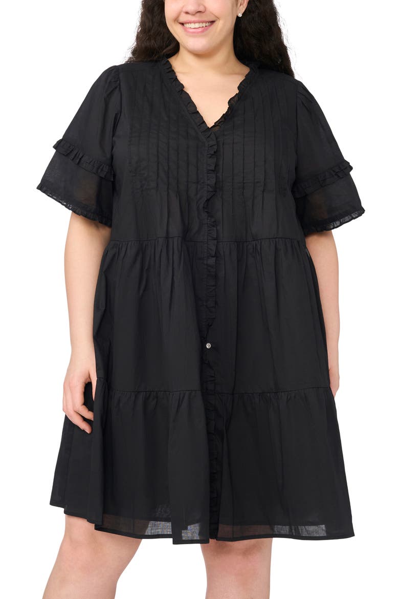 Pintuck Tiered Cotton Dress, Alternate, color, RICH BLACK