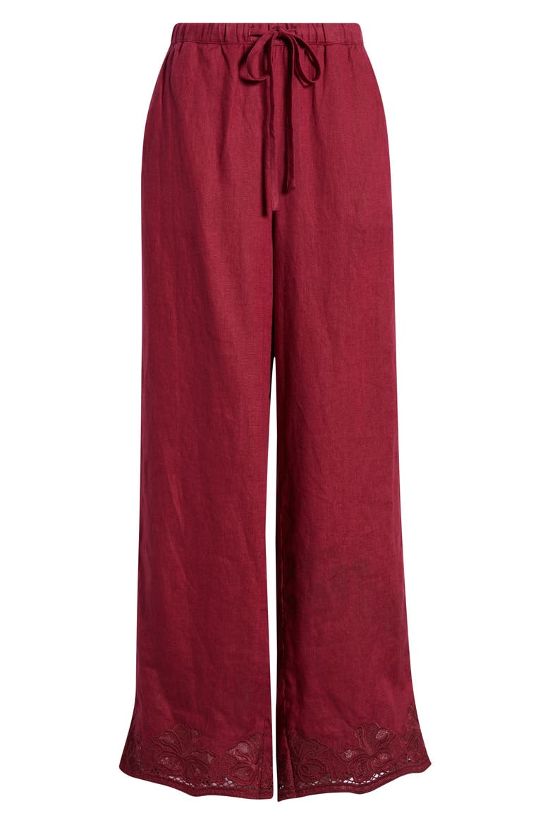Emmie Embroidered Linen Drawstring Pants, Alternate, color, BERRY HIBISCUS EMBROIDERY