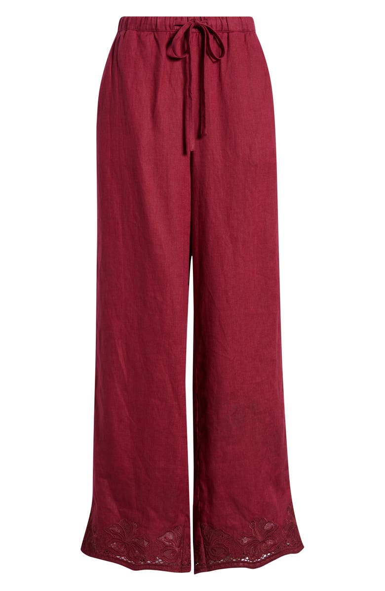 Rails Emmie Embroidered Linen Drawstring Pants, Alternate, color, Berry Hibiscus Embroidery