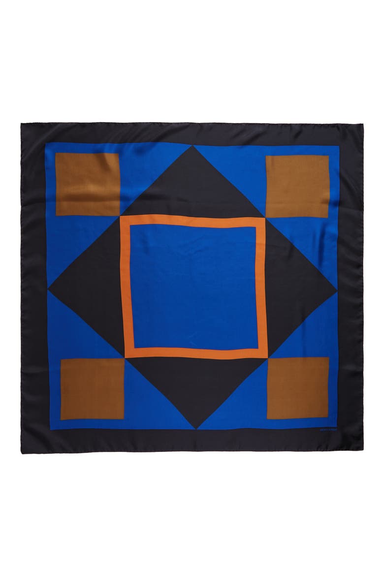 Carre Forme Geo Print Silk Square Scarf, Main, color, ROYAL/ BLACK