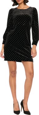 London Times Studded Velvet Long Sleeve Minidress