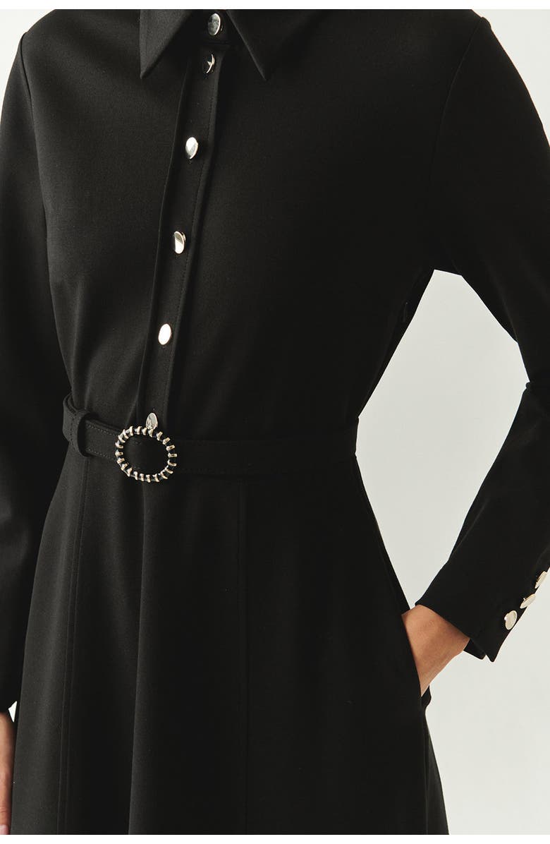 Exquise Georgina Shirt Collar Long Sleeve Knit Dress With Pockets, Alternate, color, Black