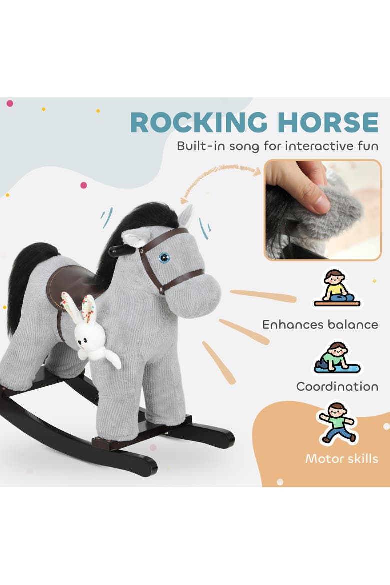 Toddler Rocking Horse Plush Kids Ride on Toy with Realistic Sound and Toy Animal Rocker for Years Old, Alternate, color, Grey