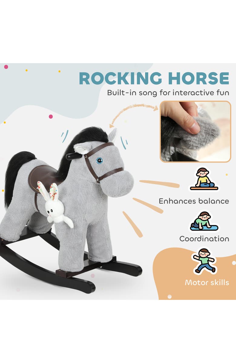 Qaba Toddler Rocking Horse Plush Kids Ride on Toy with Realistic Sound and Toy Animal Rocker for Years Old, Alternate, color, Grey