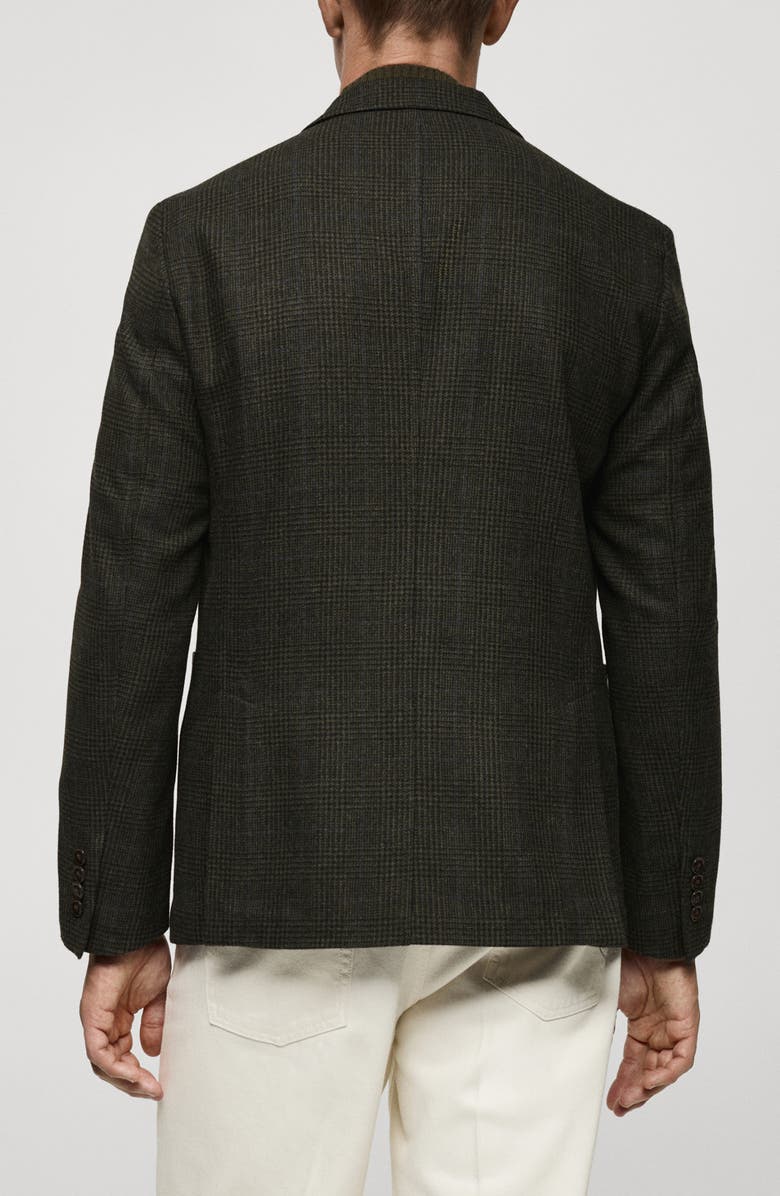 MANGO Slim Fit Plaid Wool Blend Blazer, Alternate, color, Khaki Green