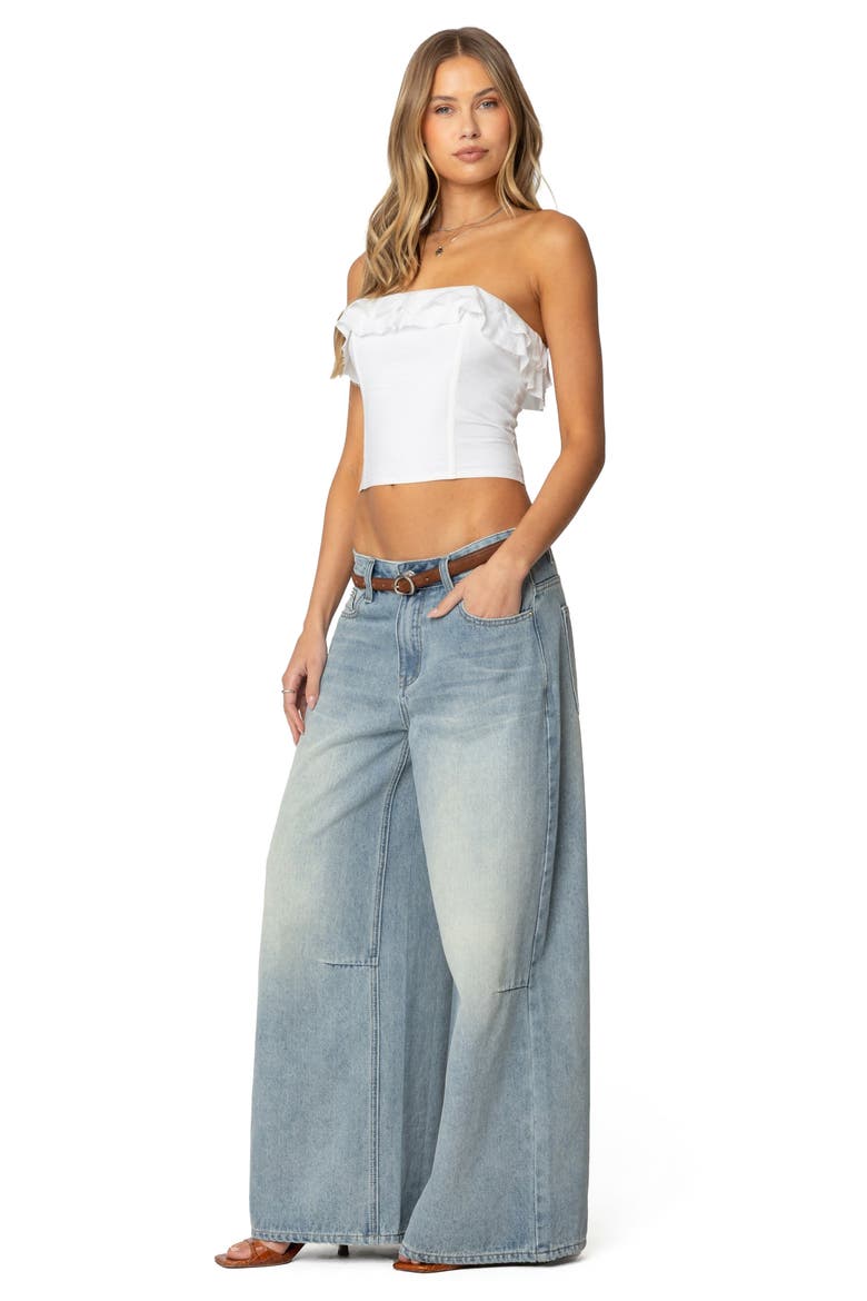 Litsa Ruffle Strapless Crop Top, Alternate, color, WHITE