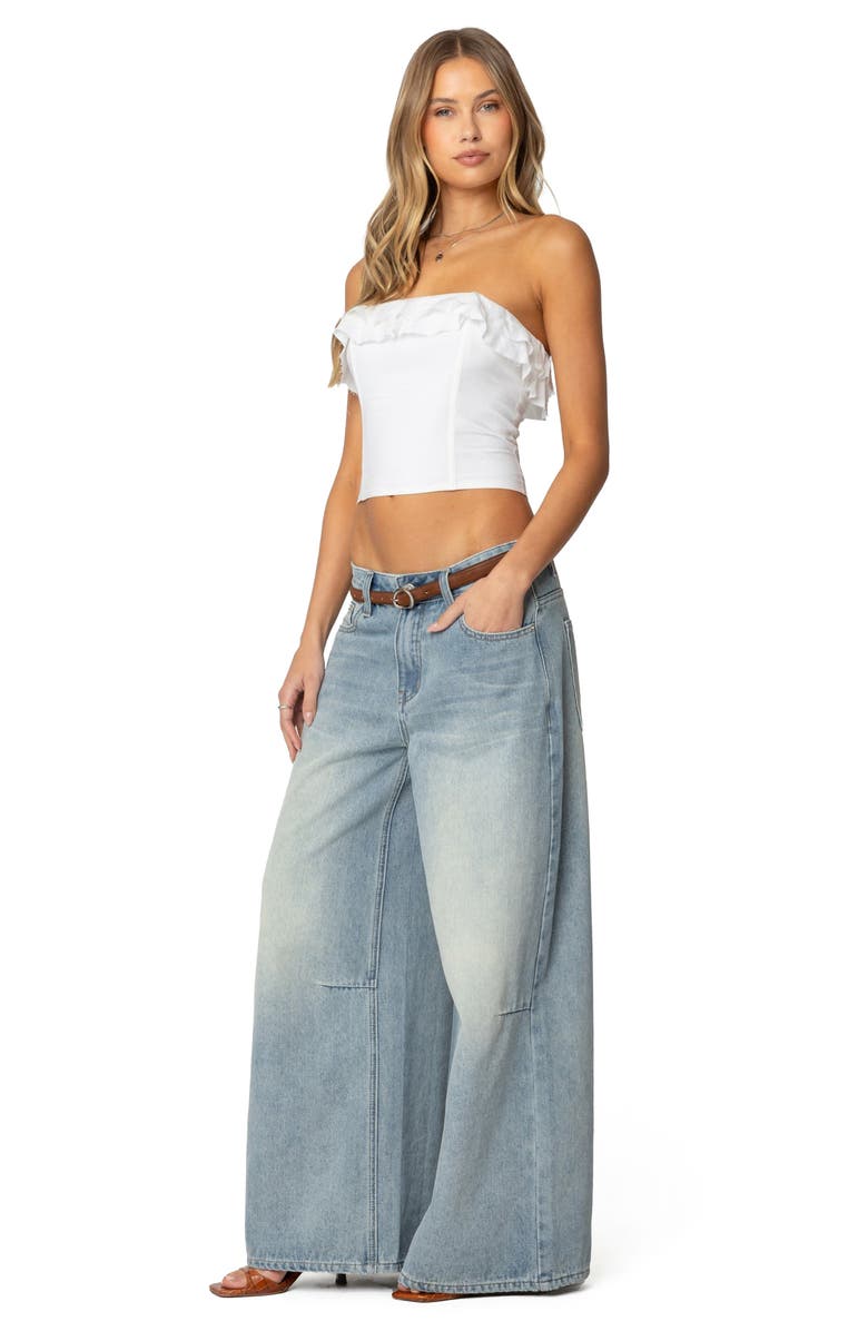 EDIKTED Litsa Ruffle Strapless Crop Top, Alternate, color, White