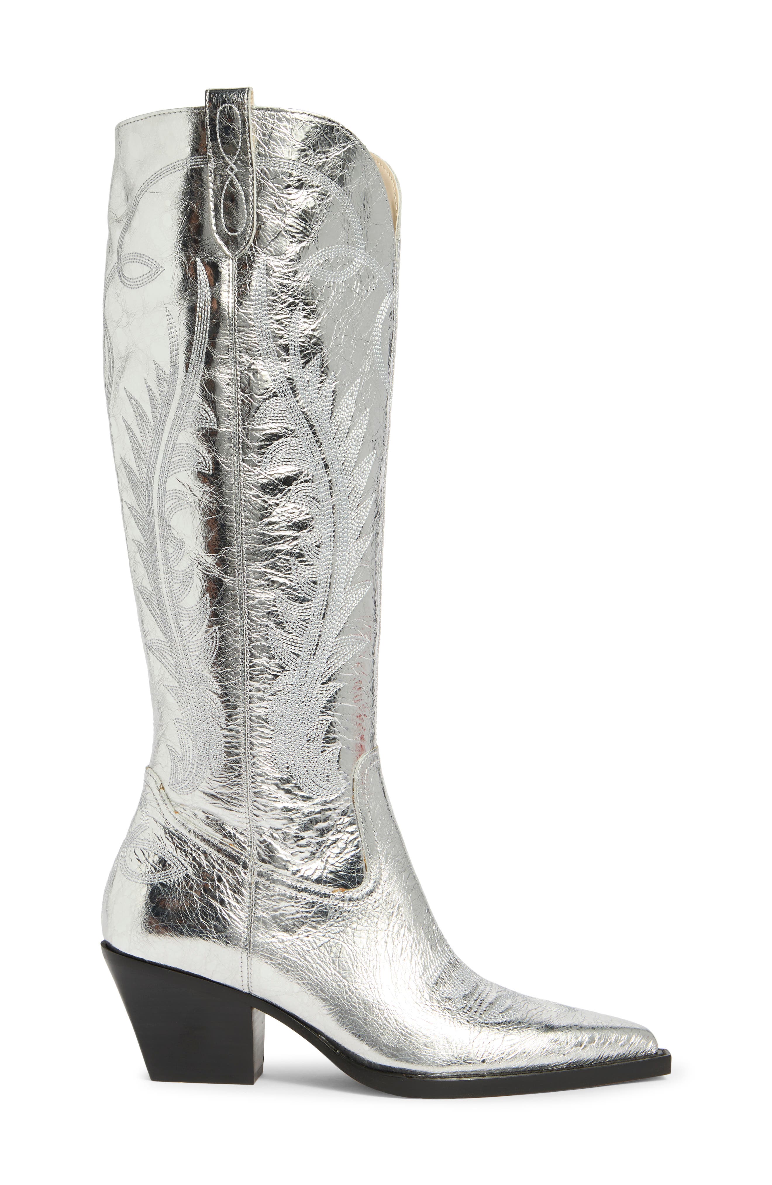 Dolce Vita Ryatt Clip Toe Western Boot, Alternate, color, Silver Distressed Leather